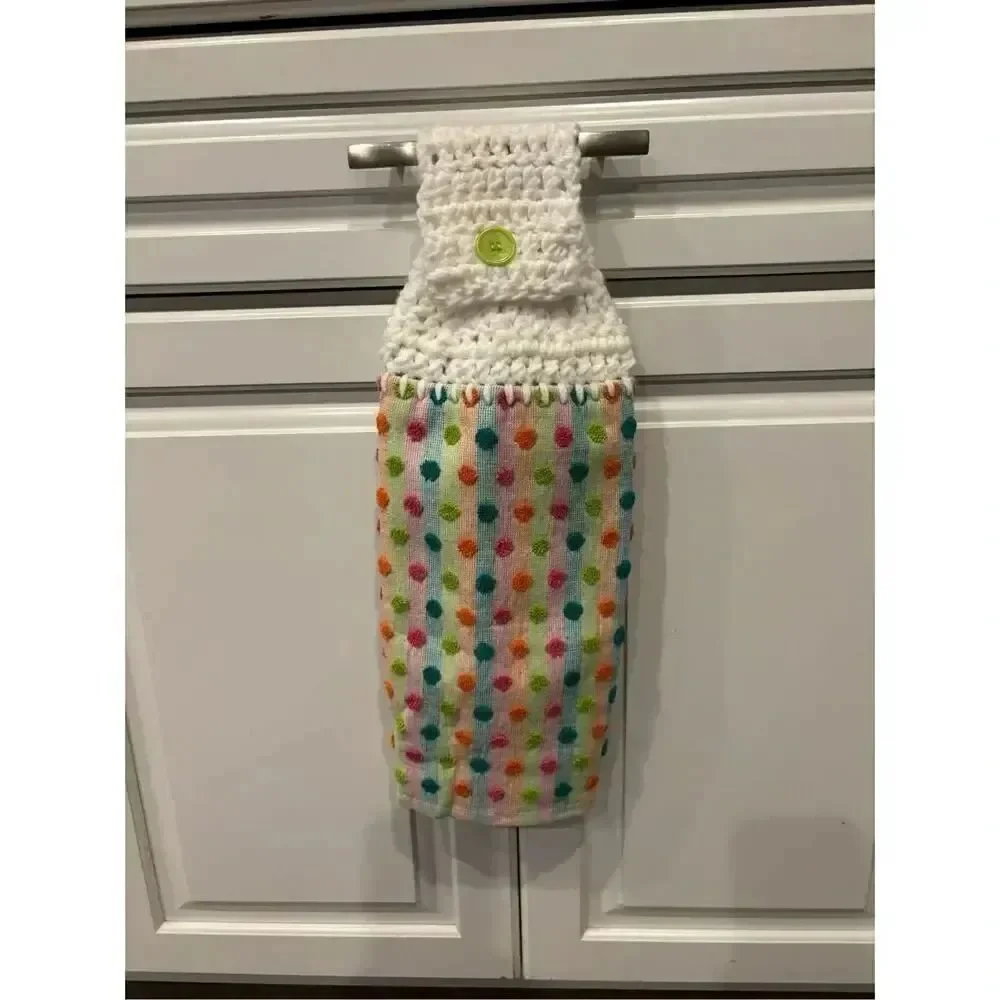 Crochet Top Kitchen Towel- Colored dots